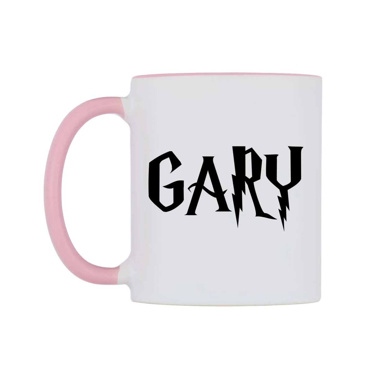 Gary - Wizard Themed Mug — white 11oz gloss mug with a pink inside and handle, right side, on a white background