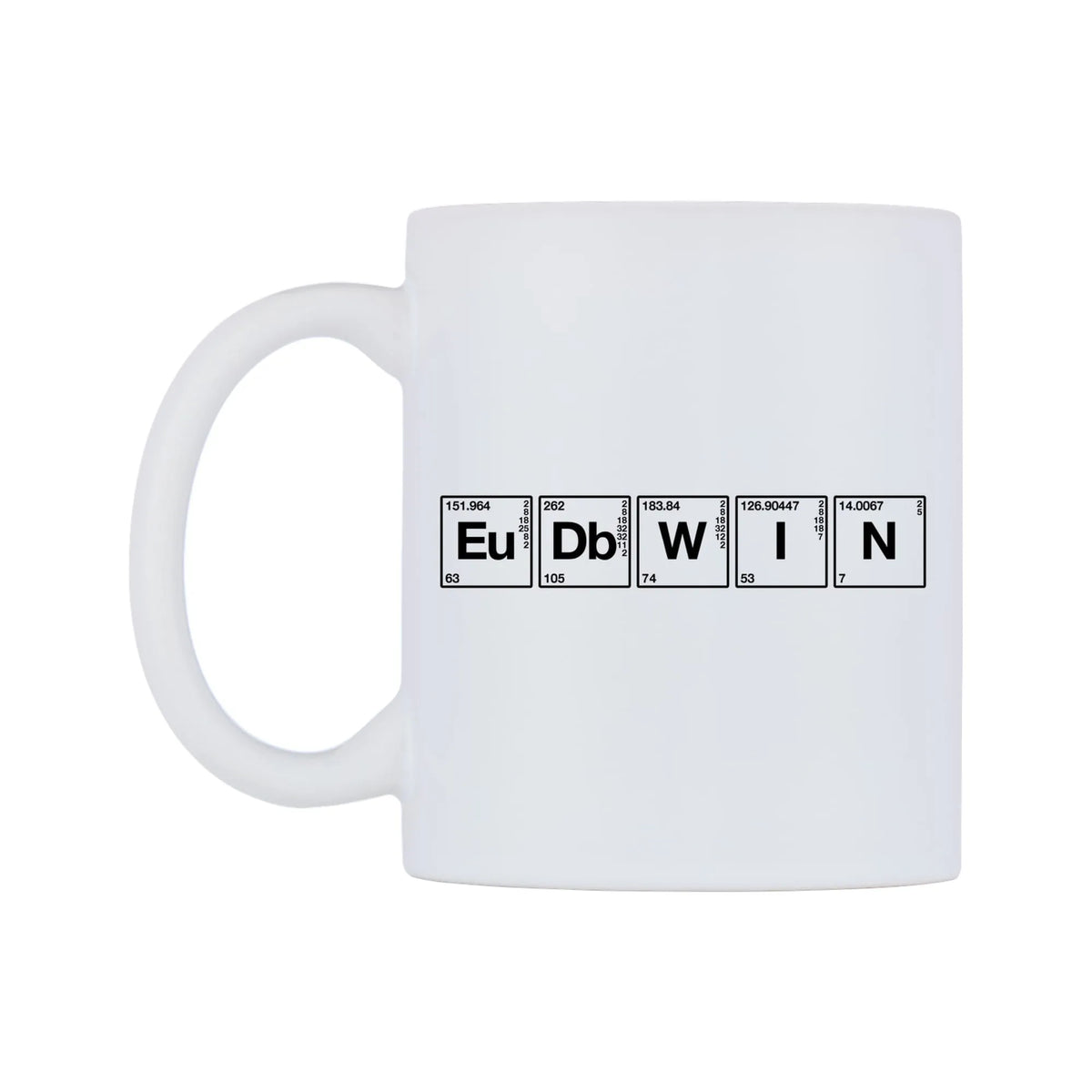 Edwin - Chemistry Themed Mug — mug, right side, on a white background