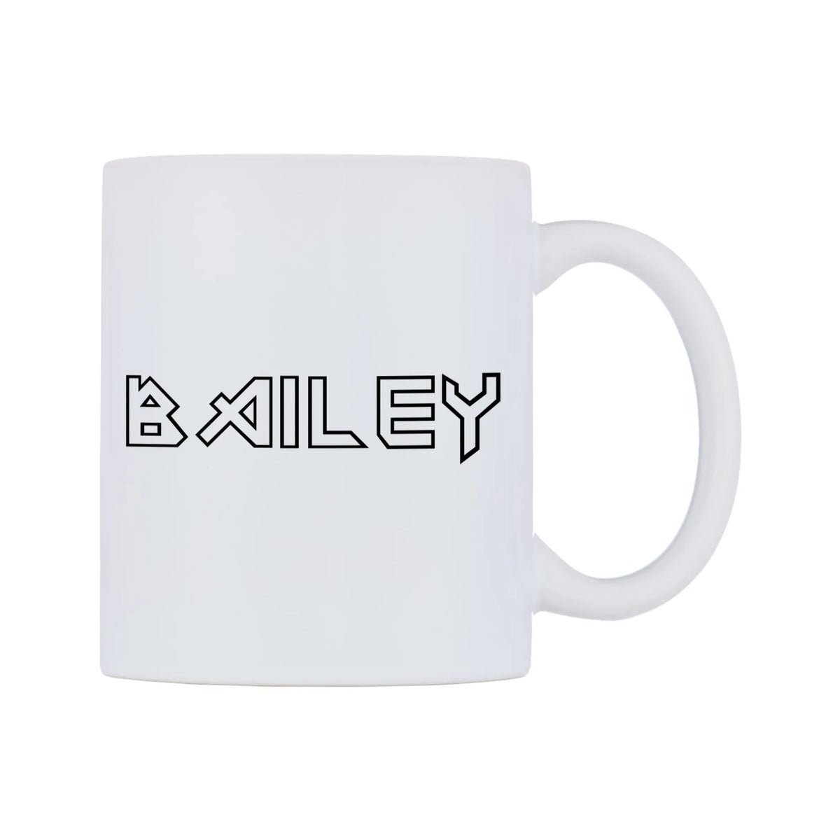 Bailey - Iron Maiden Themed Mug — white 11oz gloss mug, left side, on a white background