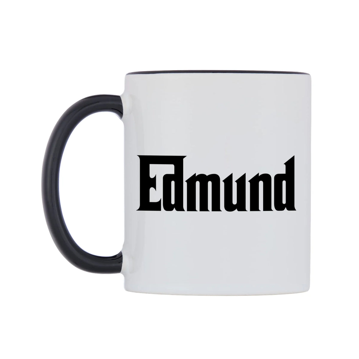 Edmund - Godfather Themed Mug — white 11oz gloss mug with a black inside and handle, right side, on a white background