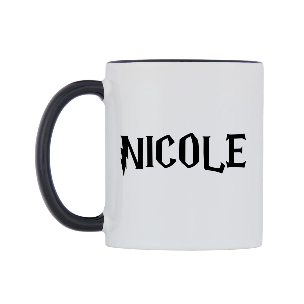 Nicole - Wizard Themed Mug — white 11oz gloss mug with a black inside and handle, right side, on a white background