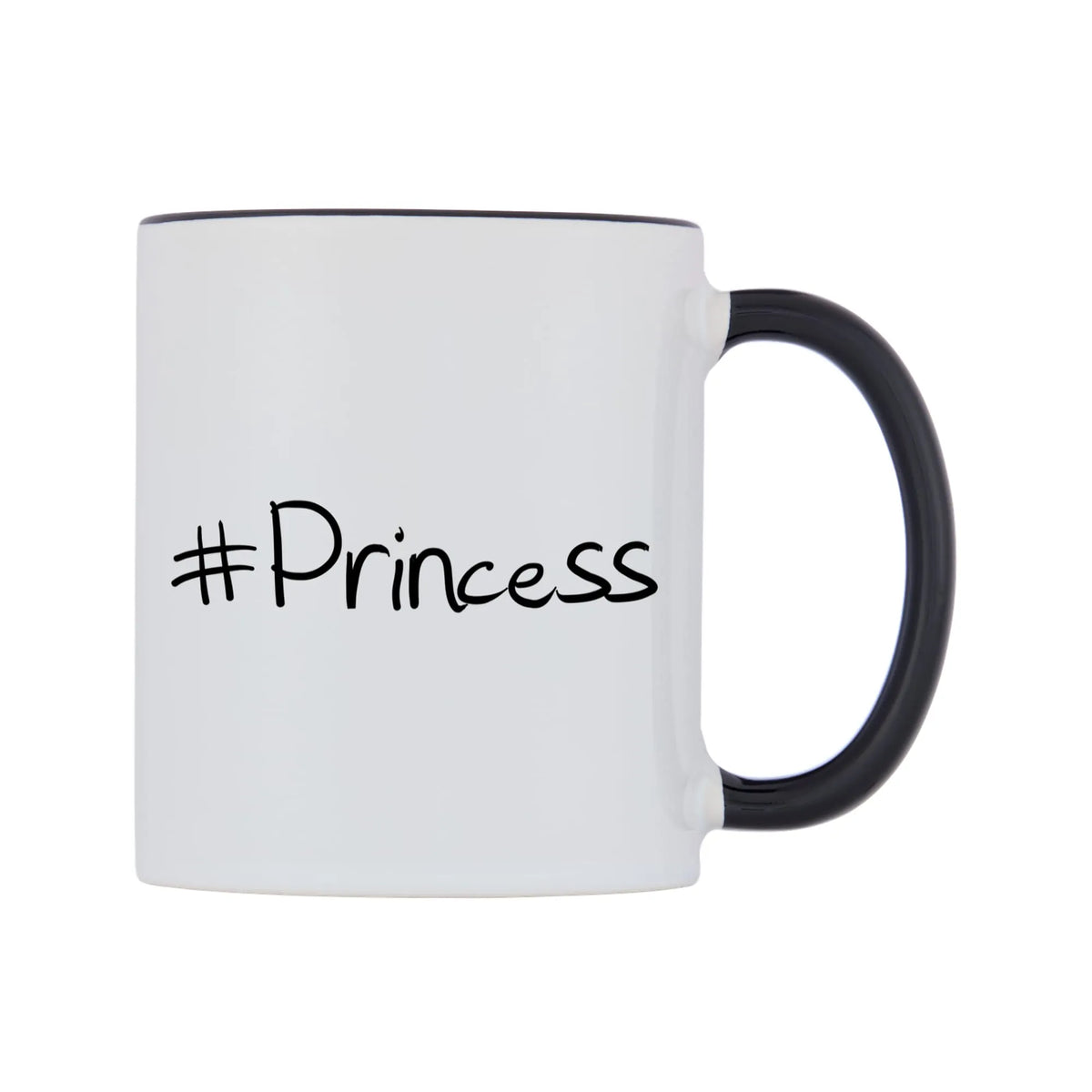 Princess Mug — white 11oz gloss mug with a black inside and handle, left side, on a white background