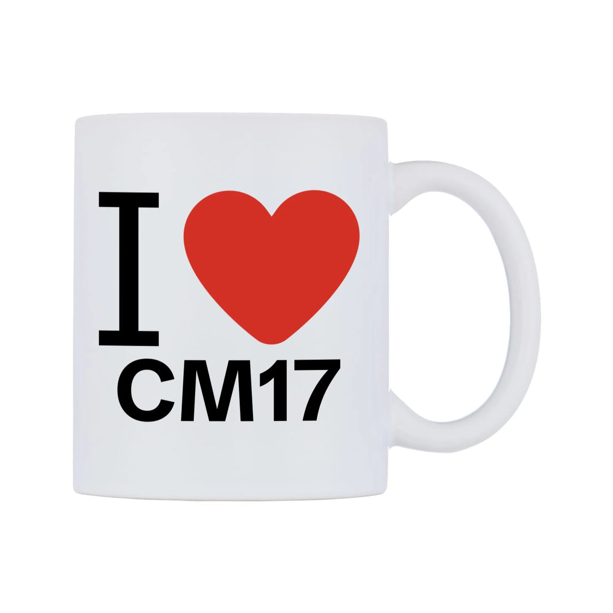 I Love CM17 Mug — white 11oz gloss mug, left side, on a white background
