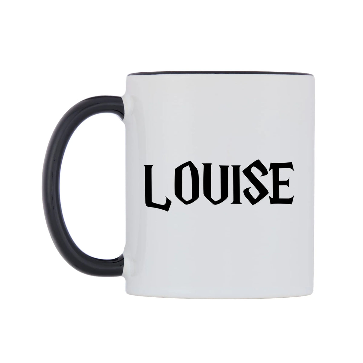 Louise - Wizard Themed Mug — white 11oz gloss mug with a black inside and handle, right side, on a white background