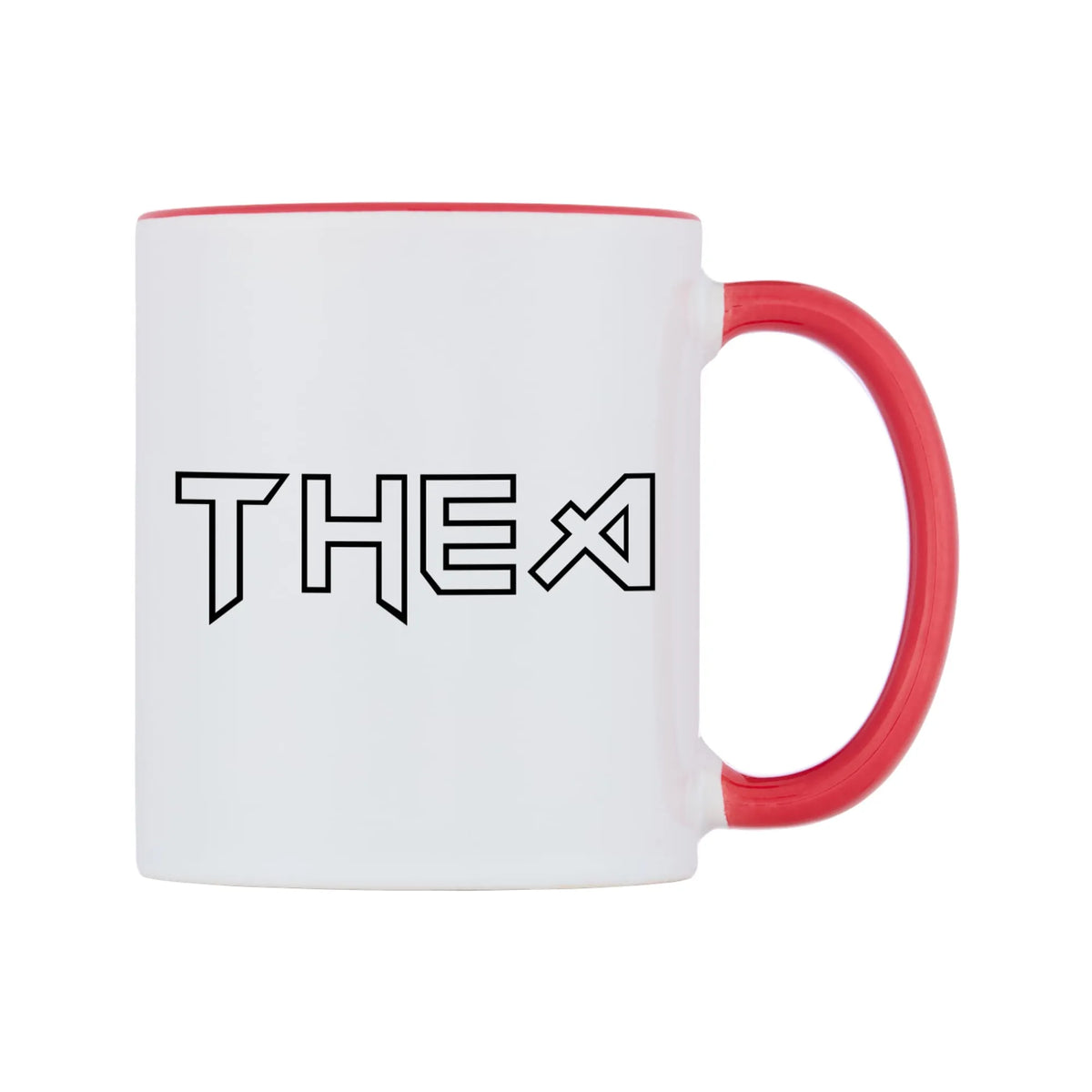 Thea - Iron Maiden Themed Mug — white 11oz gloss mug with a red inside and handle, left side, on a white background