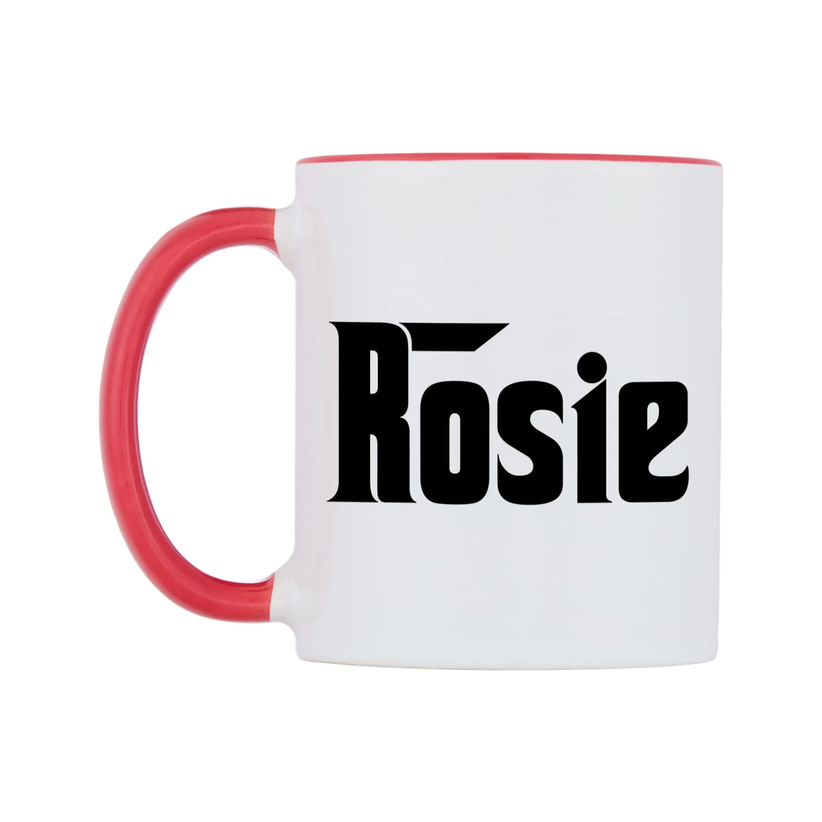 Rosie - Godfather Themed Mug — white 11oz gloss mug with a red inside and handle, right side, on a white background