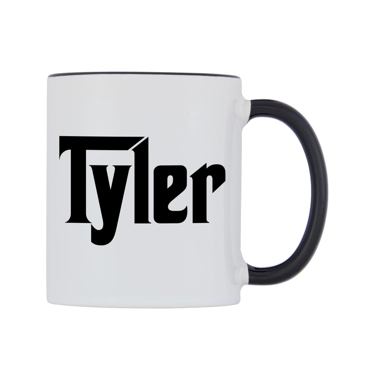 Tyler - Godfather Themed Mug — white 11oz gloss mug with a black inside and handle, left side, on a white background