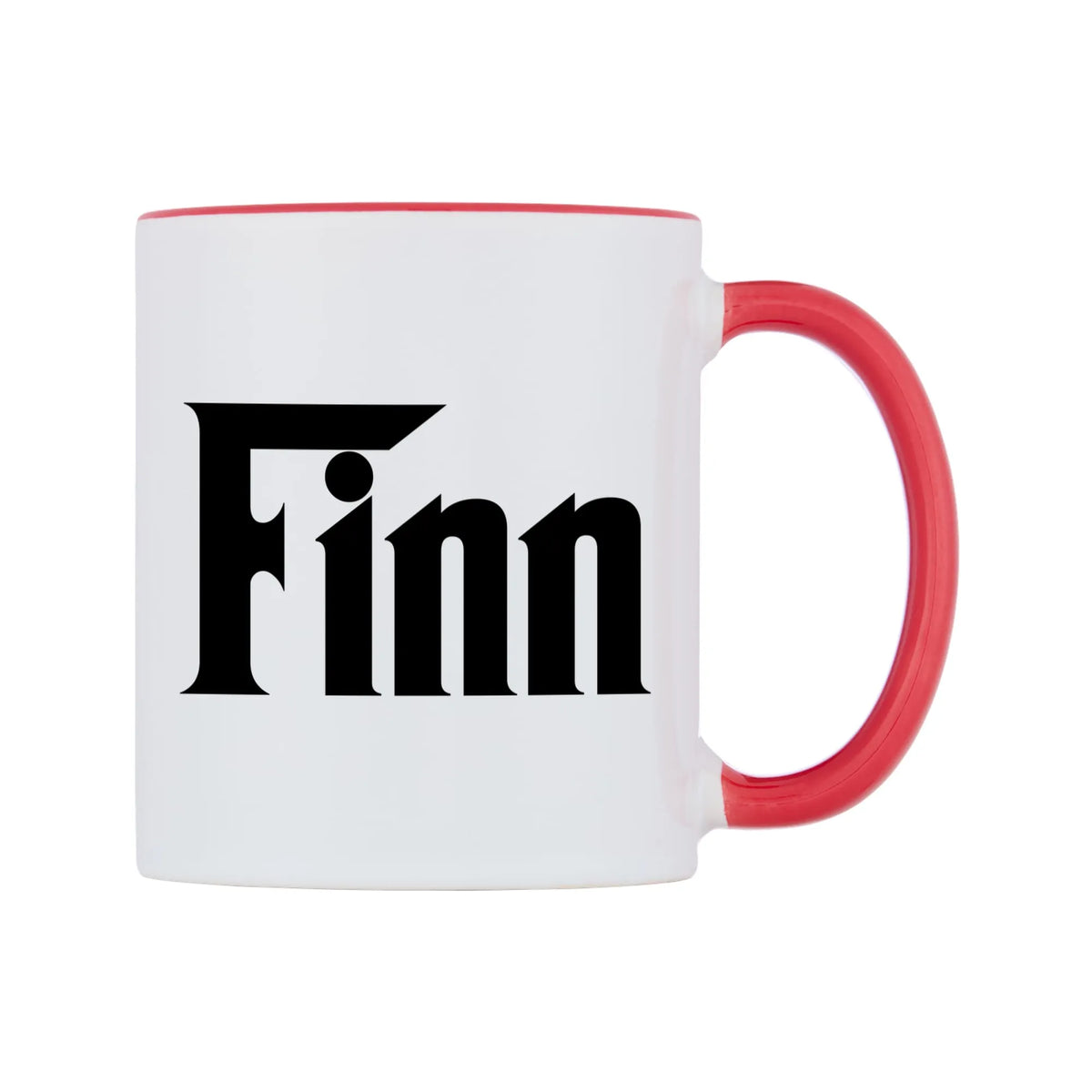 Finn - Godfather Themed Mug — white 11oz gloss mug with a red inside and handle, left side, on a white background
