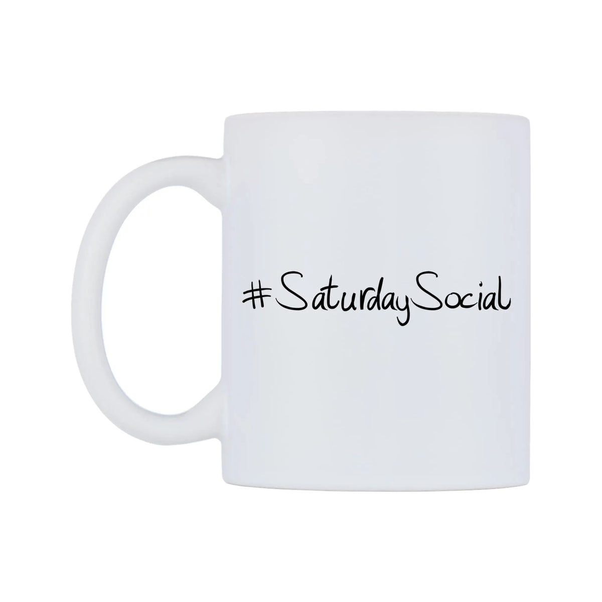 SaturdaySocial Mug — mug, right side, on a white background
