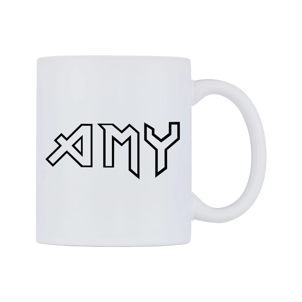 Amy - Iron Maiden Themed Mug — white 11oz gloss mug, left side, on a white background