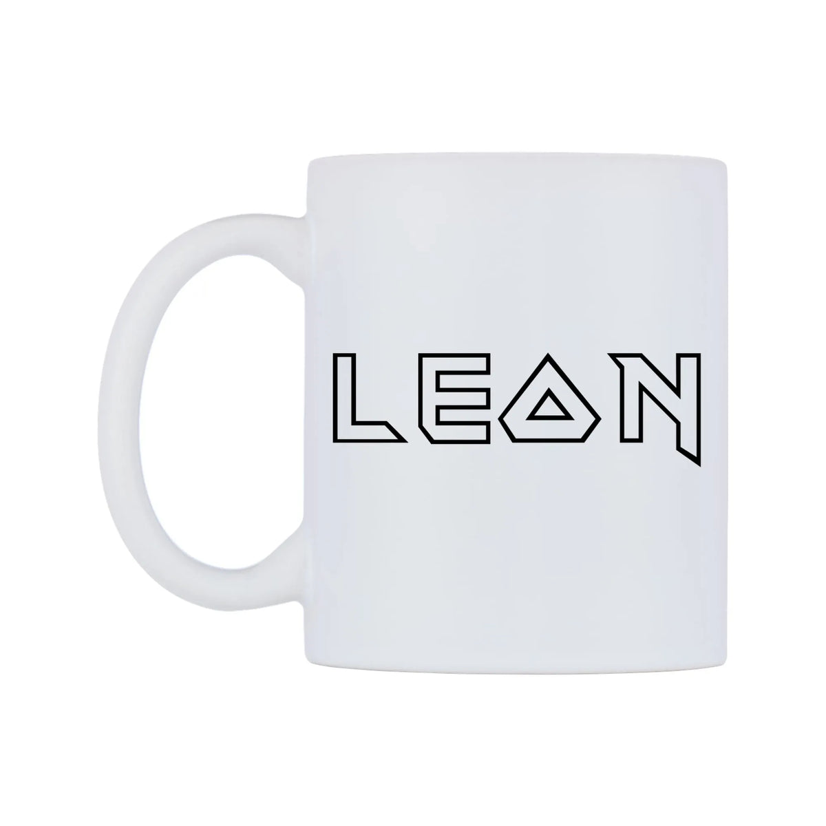 Leon - Iron Maiden Themed Mug — white 11oz gloss mug, right side, on a white background