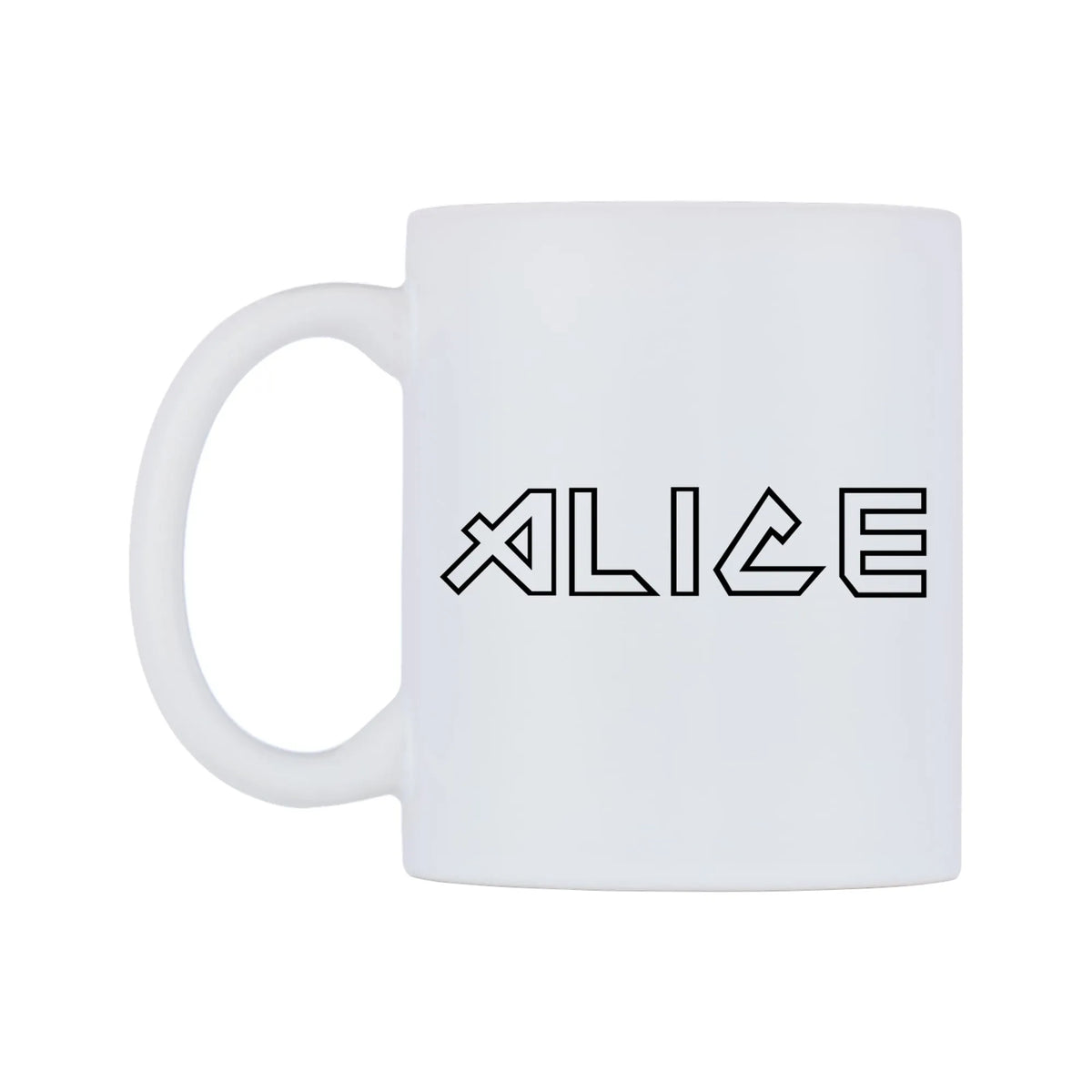 Alice - Iron Maiden Themed Mug — white 11oz gloss mug, right side, on a white background