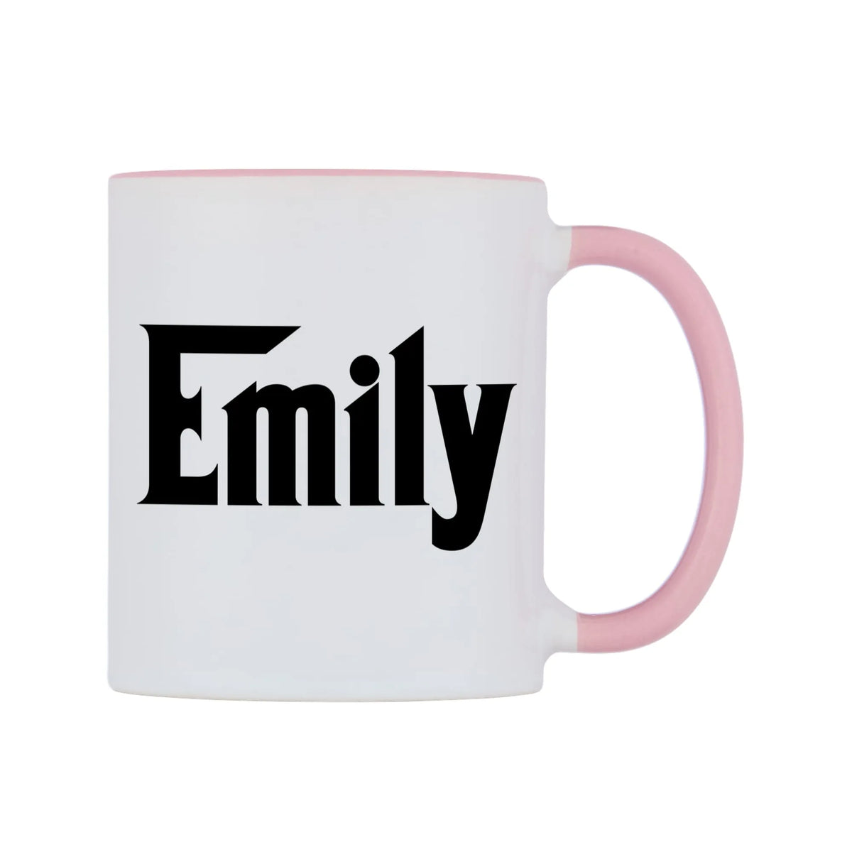 Emily - Godfather Themed Mug — white 11oz gloss mug with a pink inside and handle, left side, on a white background