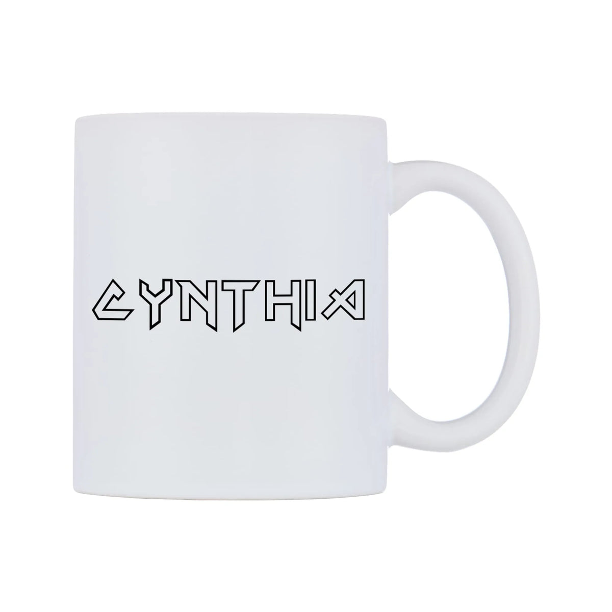 Cynthia - Iron Maiden Themed Mug — white 11oz gloss mug, left side, on a white background