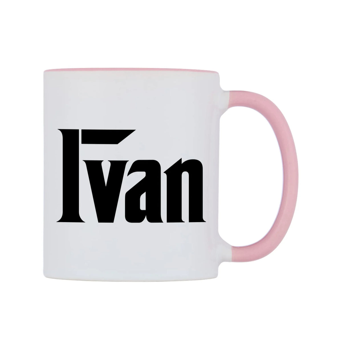 Ivan - Godfather Themed Mug — white 11oz gloss mug with a pink inside and handle, left side, on a white background