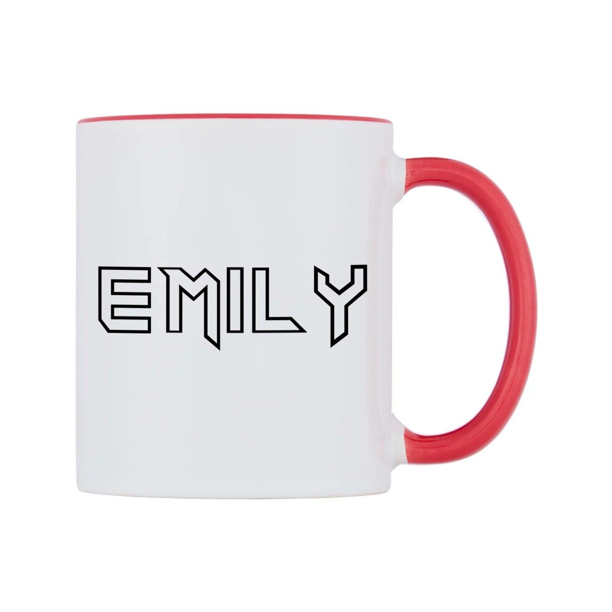 Emily - Iron Maiden Themed Mug — white 11oz gloss mug with a red inside and handle, left side, on a white background