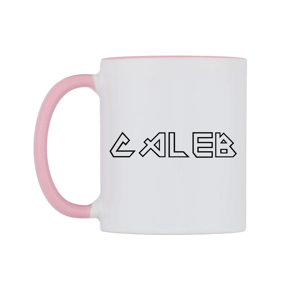 Caleb - Iron Maiden Themed Mug — white 11oz gloss mug with a pink inside and handle, right side, on a white background