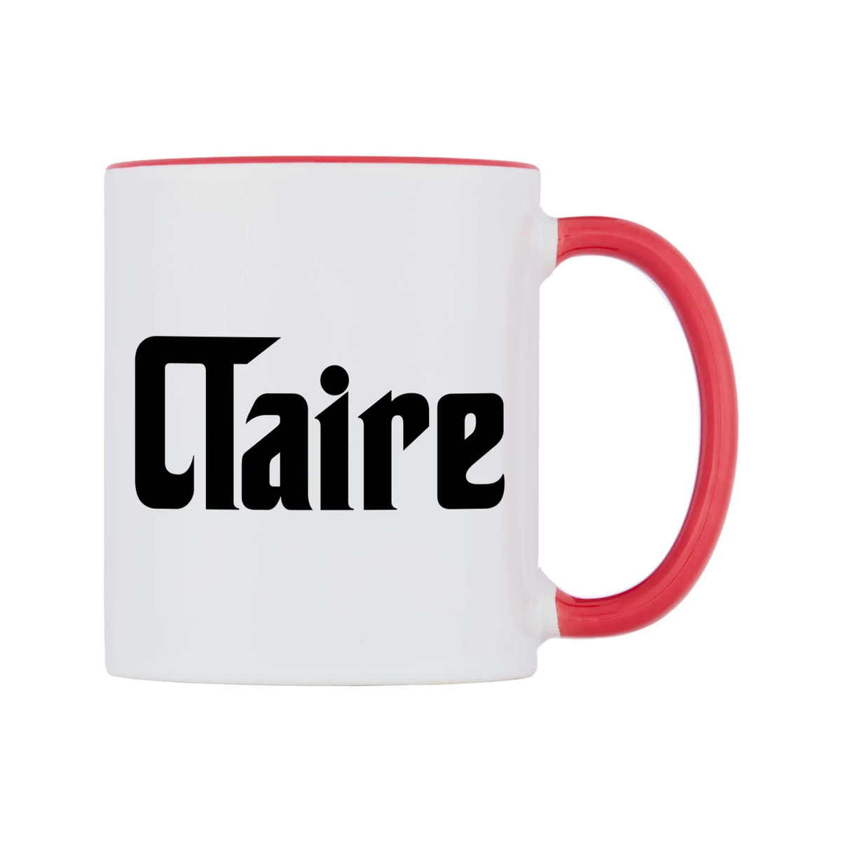 Claire - Godfather Themed Mug — white 11oz gloss mug with a red inside and handle, left side, on a white background