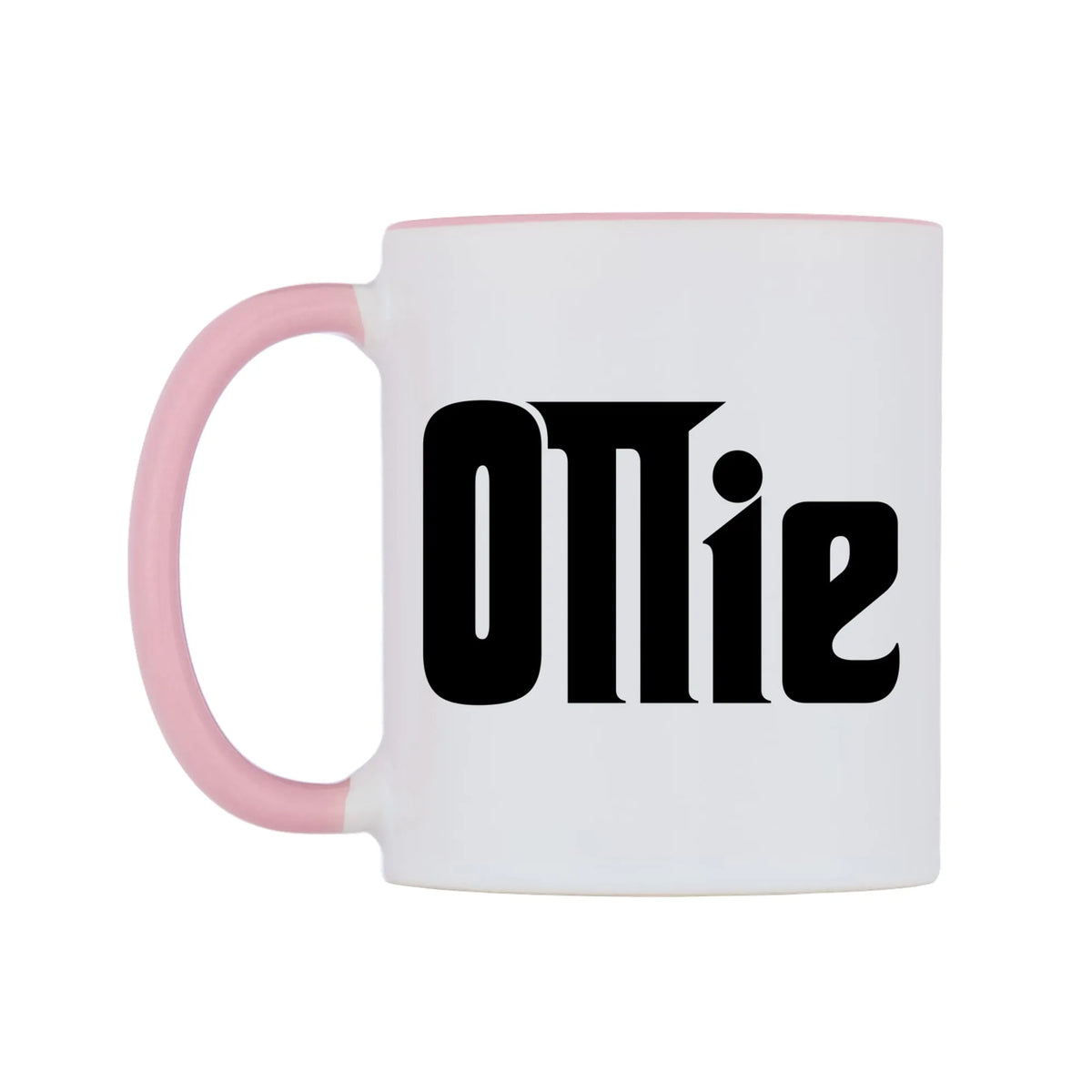 Ollie - Godfather Themed Mug — white 11oz gloss mug with a pink inside and handle, right side, on a white background