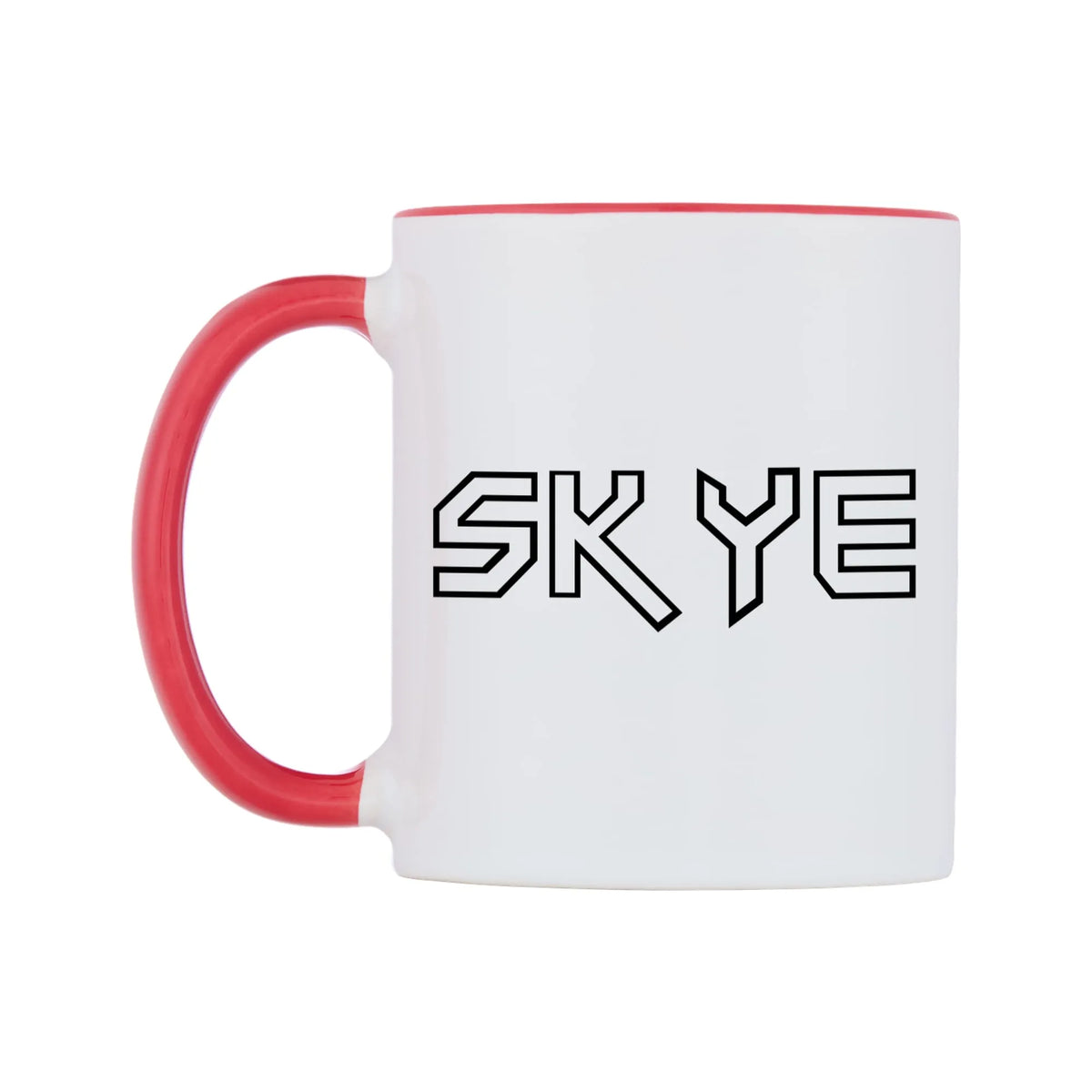 Skye - Iron Maiden Themed Mug — white 11oz gloss mug with a red inside and handle, right side, on a white background