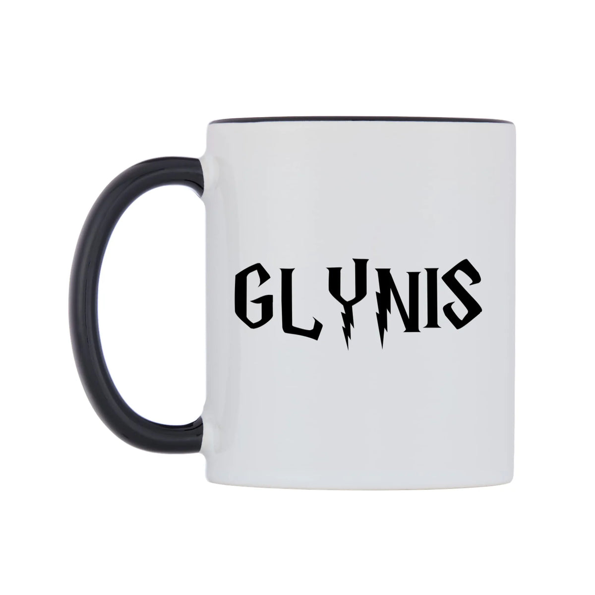 Glynis - Wizard Themed Mug — white 11oz gloss mug with a black inside and handle, right side, on a white background