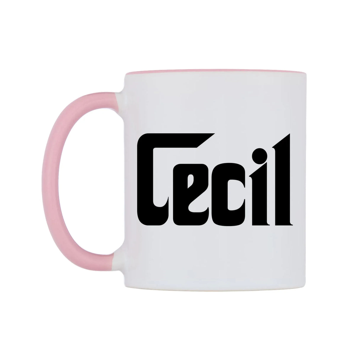 Cecil - Godfather Themed Mug — white 11oz gloss mug with a pink inside and handle, right side, on a white background