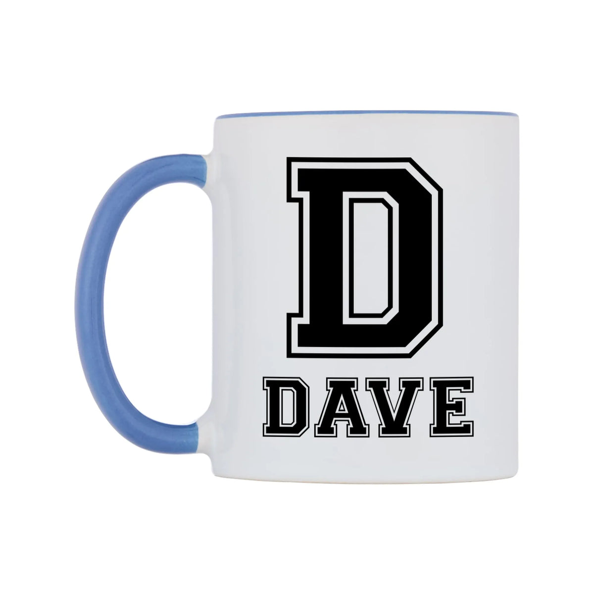 Personalised Initial And Name Mug — white 11oz gloss mug with a cambridge blue inside and handle, right side, on a white background