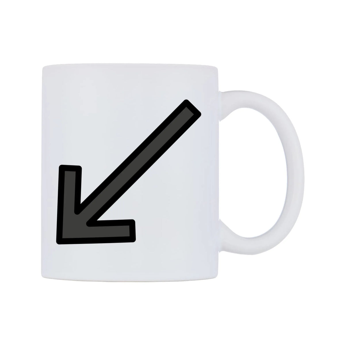 Down-Left Arrow Emoji Mug — mug, left side, on a white background