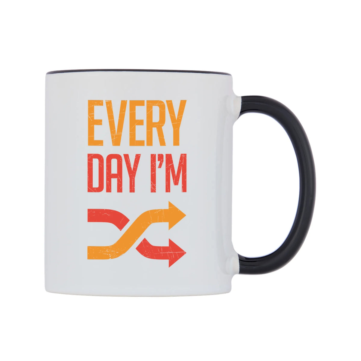 Every Day I'm Shuffling Mug — white 11oz gloss mug with a black inside and handle, left side, on a white background