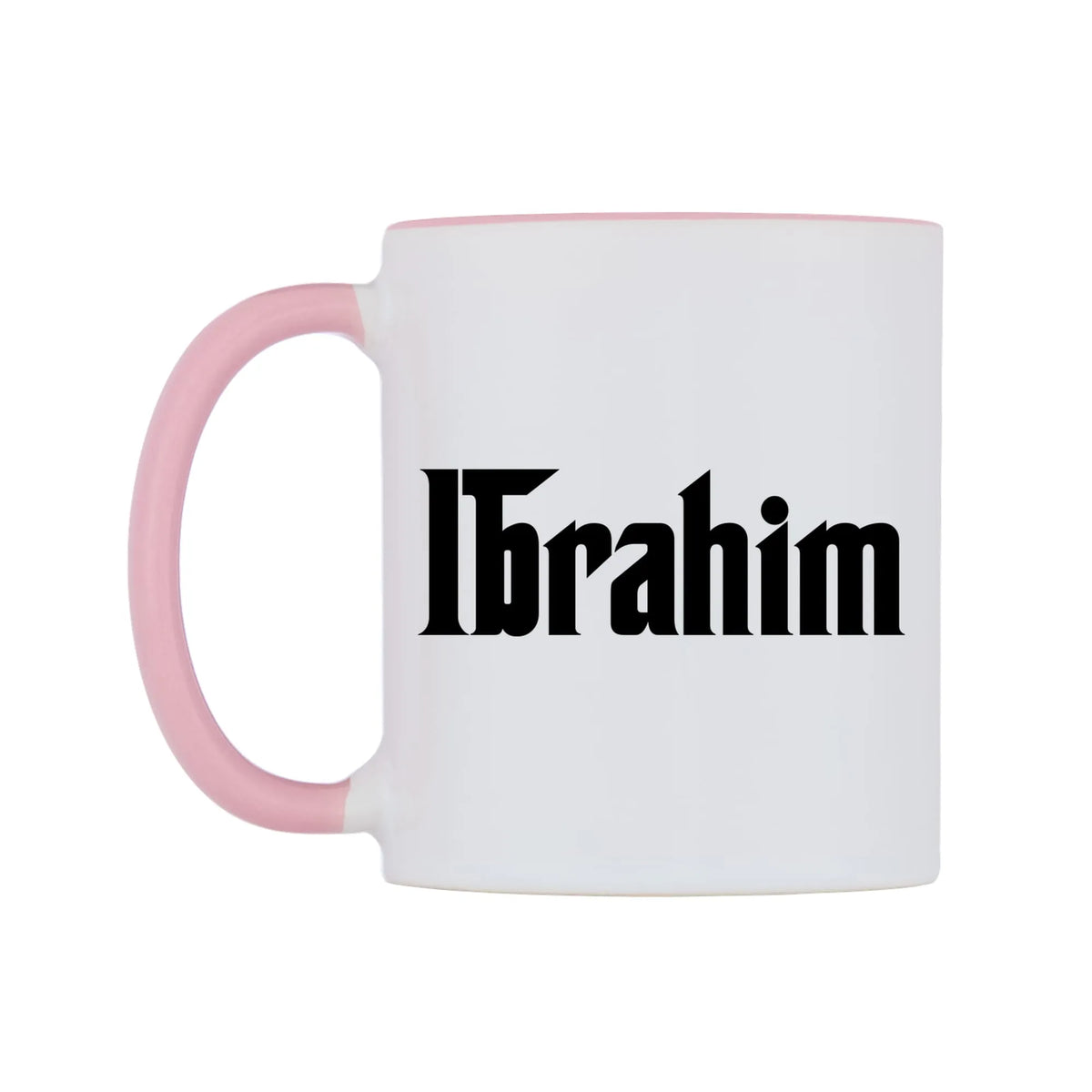 Ibrahim - Godfather Themed Mug — white 11oz gloss mug with a pink inside and handle, right side, on a white background