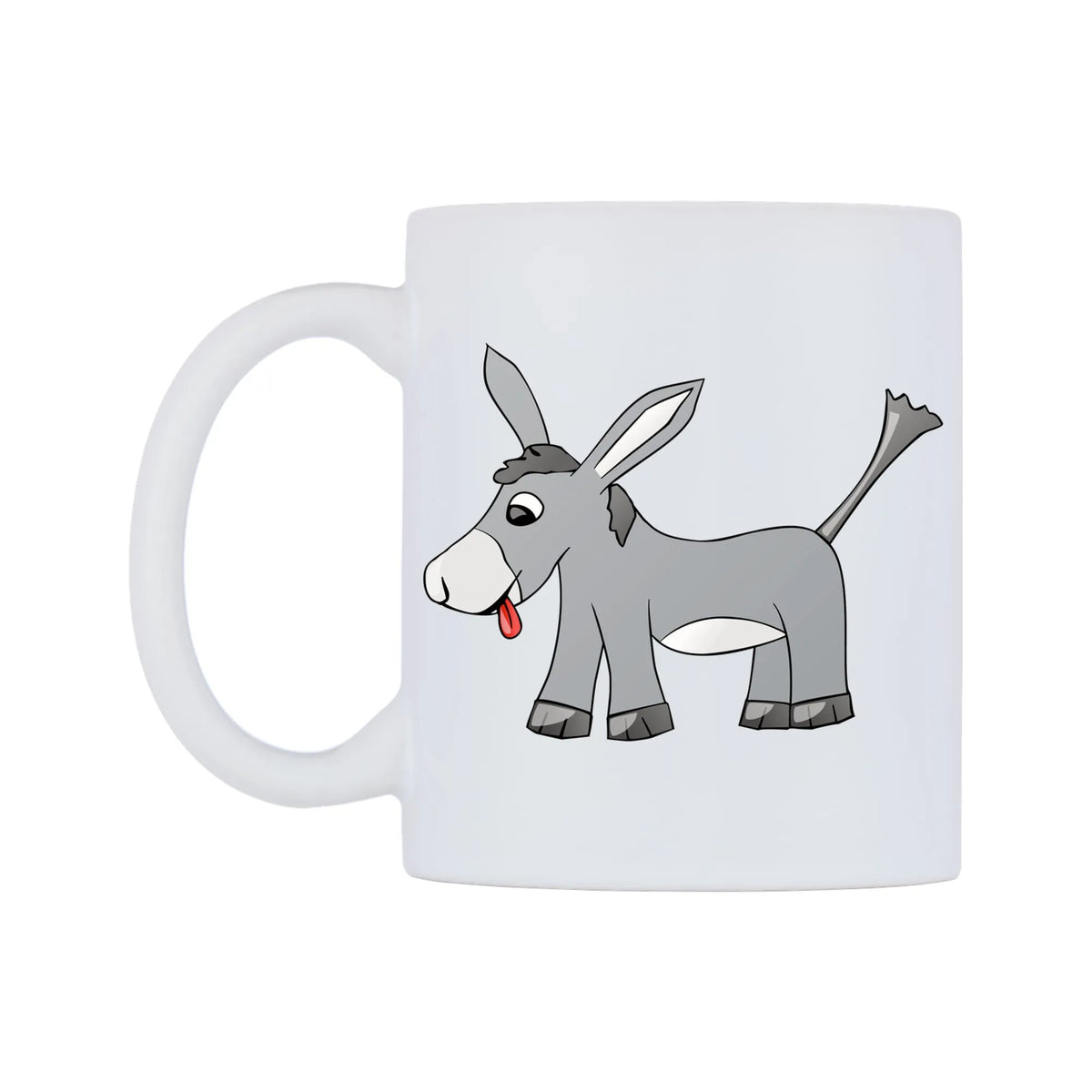 Cute Donkey Mug — white 11oz gloss mug, right side, on a white background