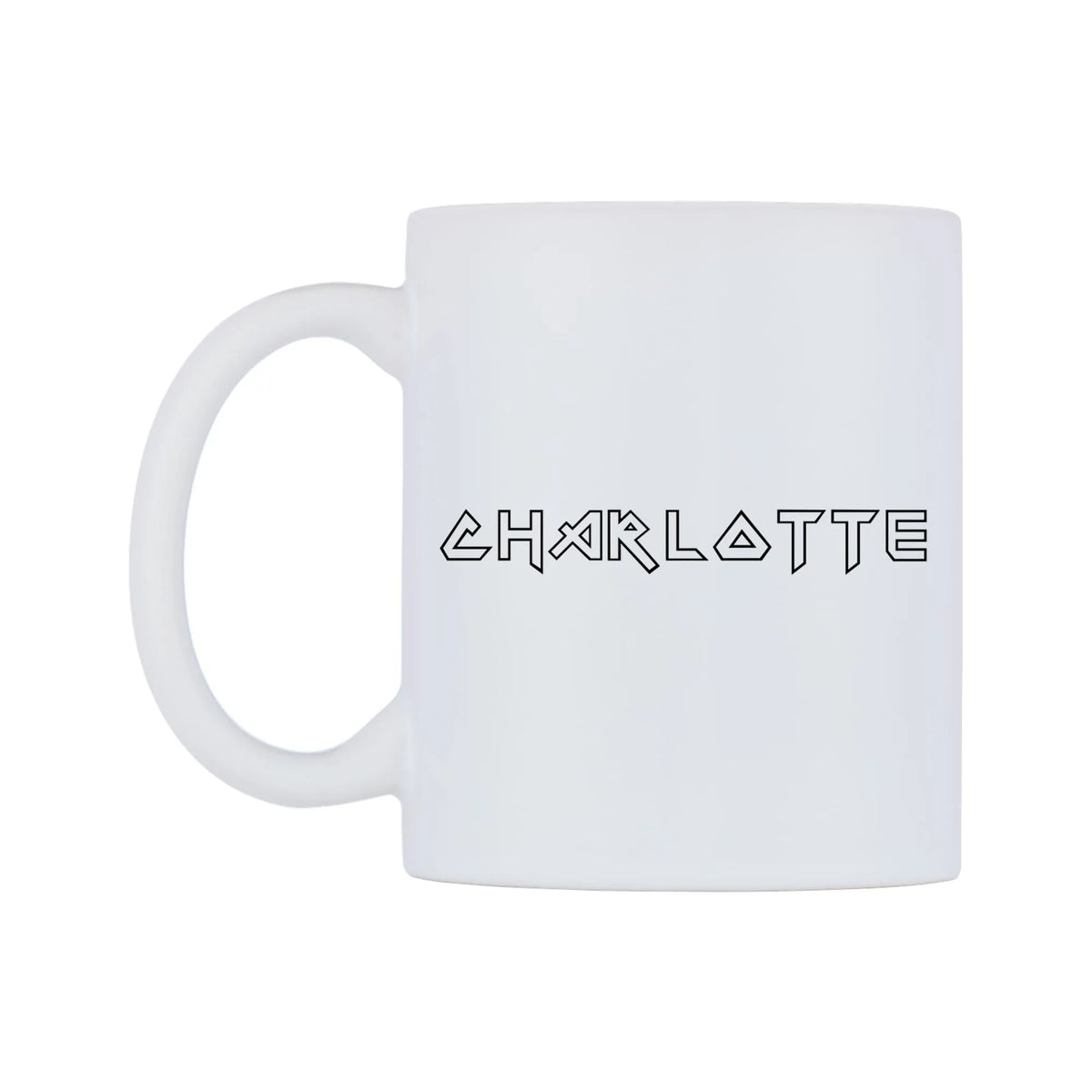 Charlotte - Iron Maiden Themed Mug — white 11oz gloss mug, right side, on a white background