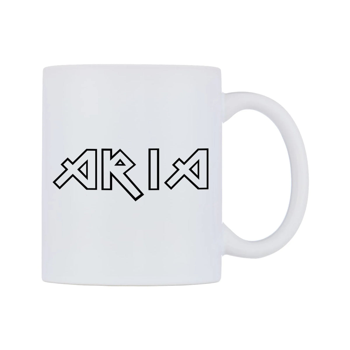 Aria - Iron Maiden Themed Mug — white 11oz gloss mug, left side, on a white background