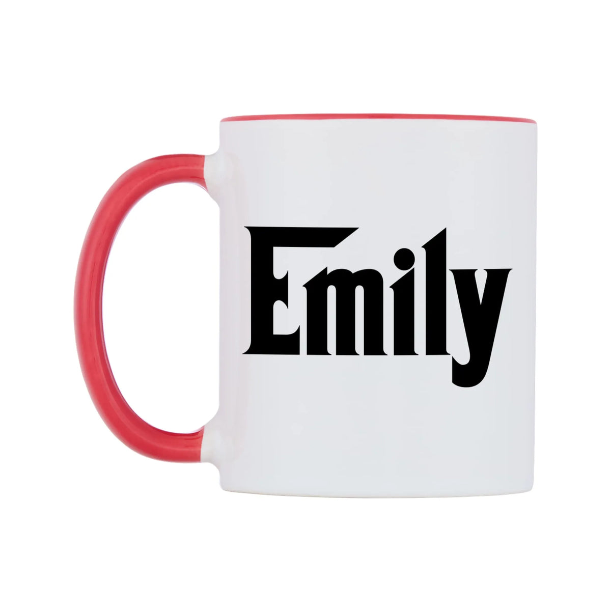 Emily - Godfather Themed Mug — white 11oz gloss mug with a red inside and handle, right side, on a white background