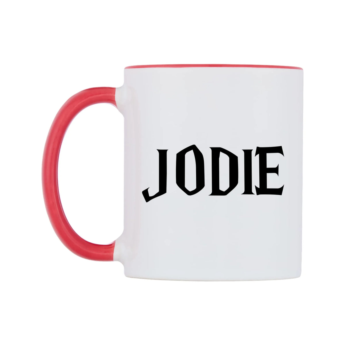 Jodie - Wizard Themed Mug — white 11oz gloss mug with a red inside and handle, right side, on a white background