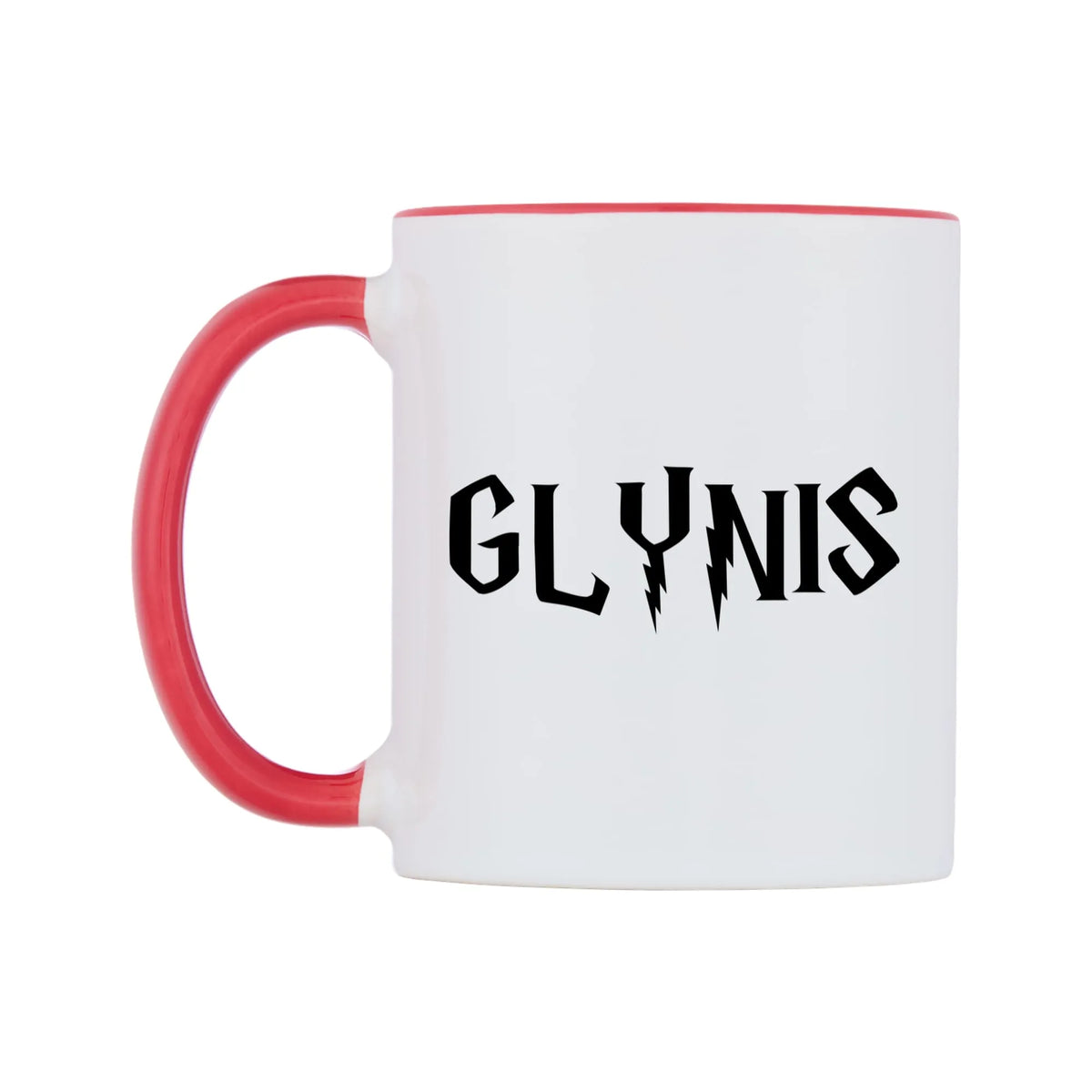 Glynis - Wizard Themed Mug — white 11oz gloss mug with a red inside and handle, right side, on a white background