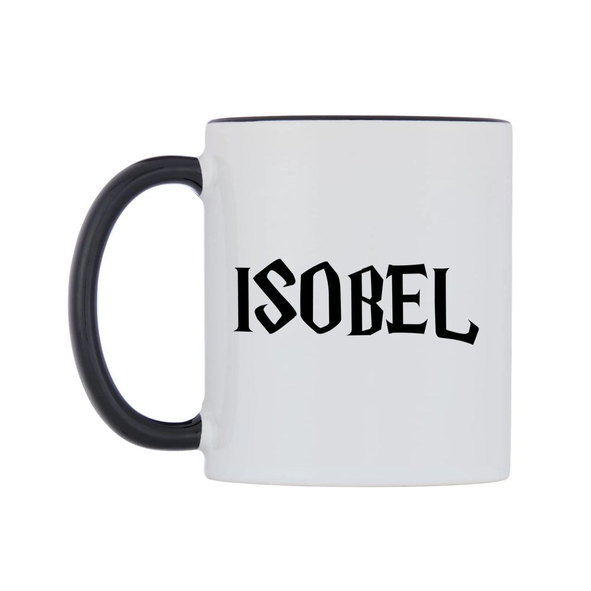 Isobel - Wizard Themed Mug — white 11oz gloss mug with a black inside and handle, right side, on a white background