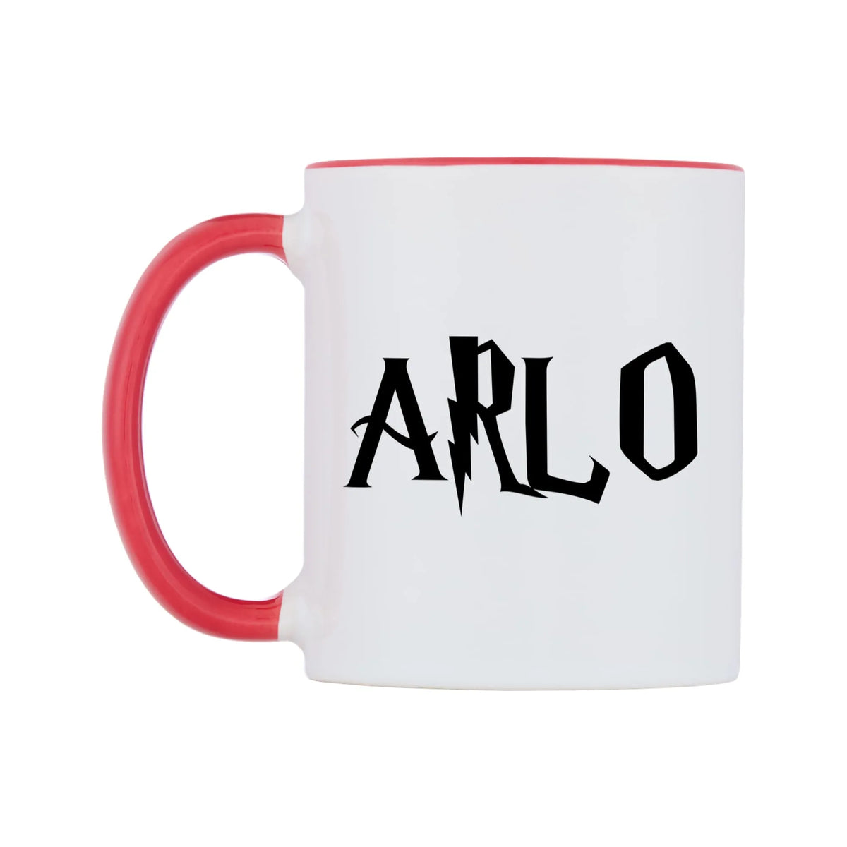 Arlo - Wizard Themed Mug — white 11oz gloss mug with a red inside and handle, right side, on a white background