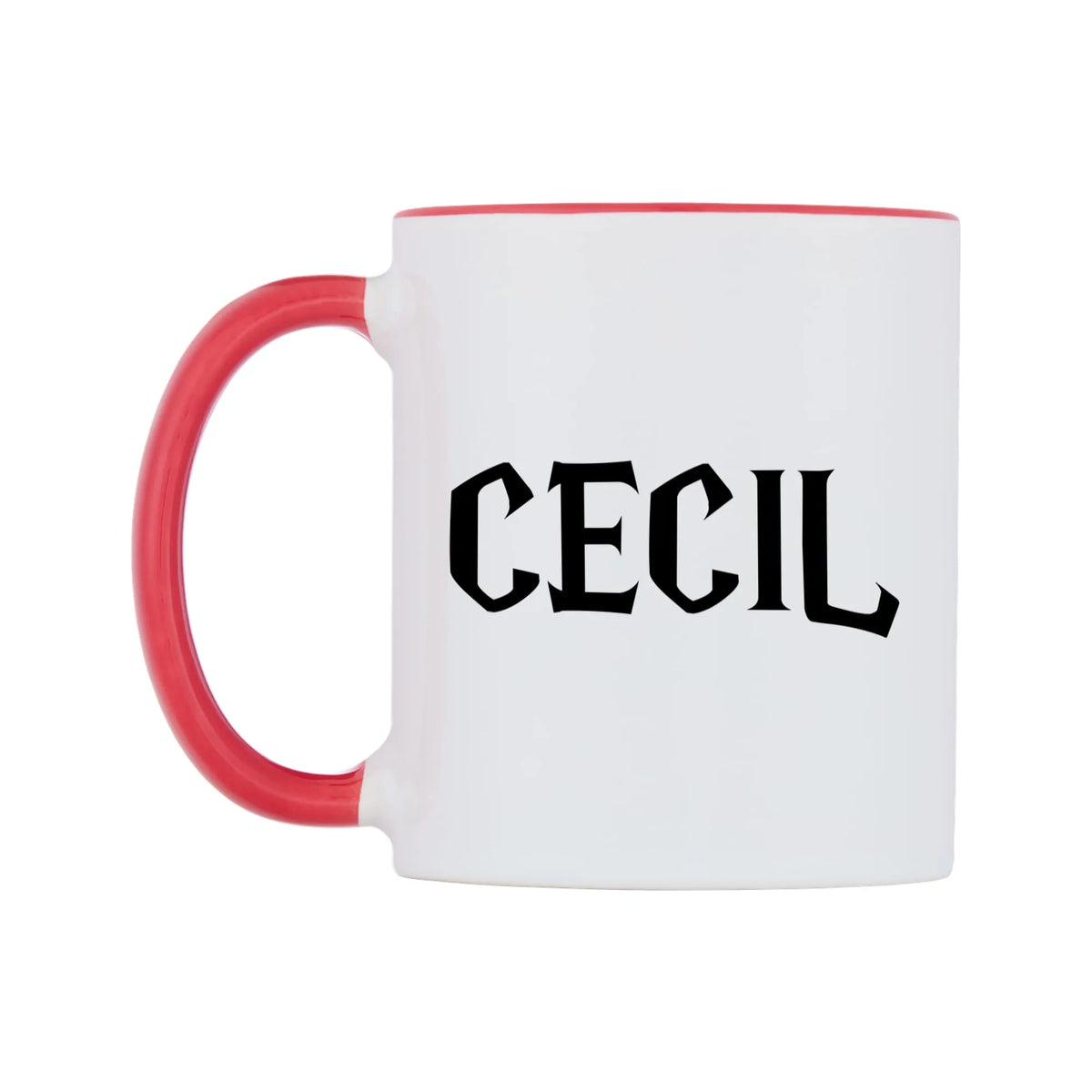 Cecil - Wizard Themed Mug — white 11oz gloss mug with a red inside and handle, right side, on a white background