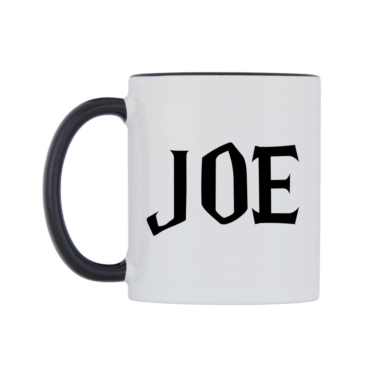 Joe - Wizard Themed Mug — white 11oz gloss mug with a black inside and handle, right side, on a white background