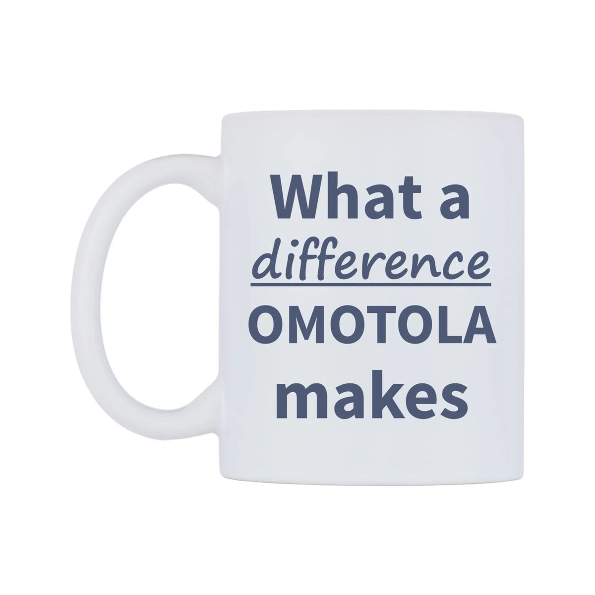 What a difference OMOTOLA makes Mug — mug, right side, on a white background