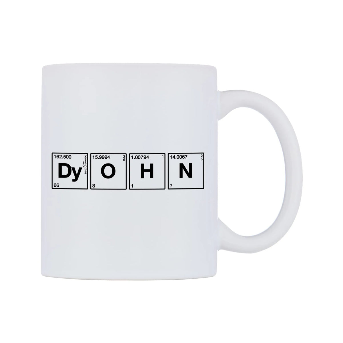 John - Chemistry Themed Mug — mug, left side, on a white background