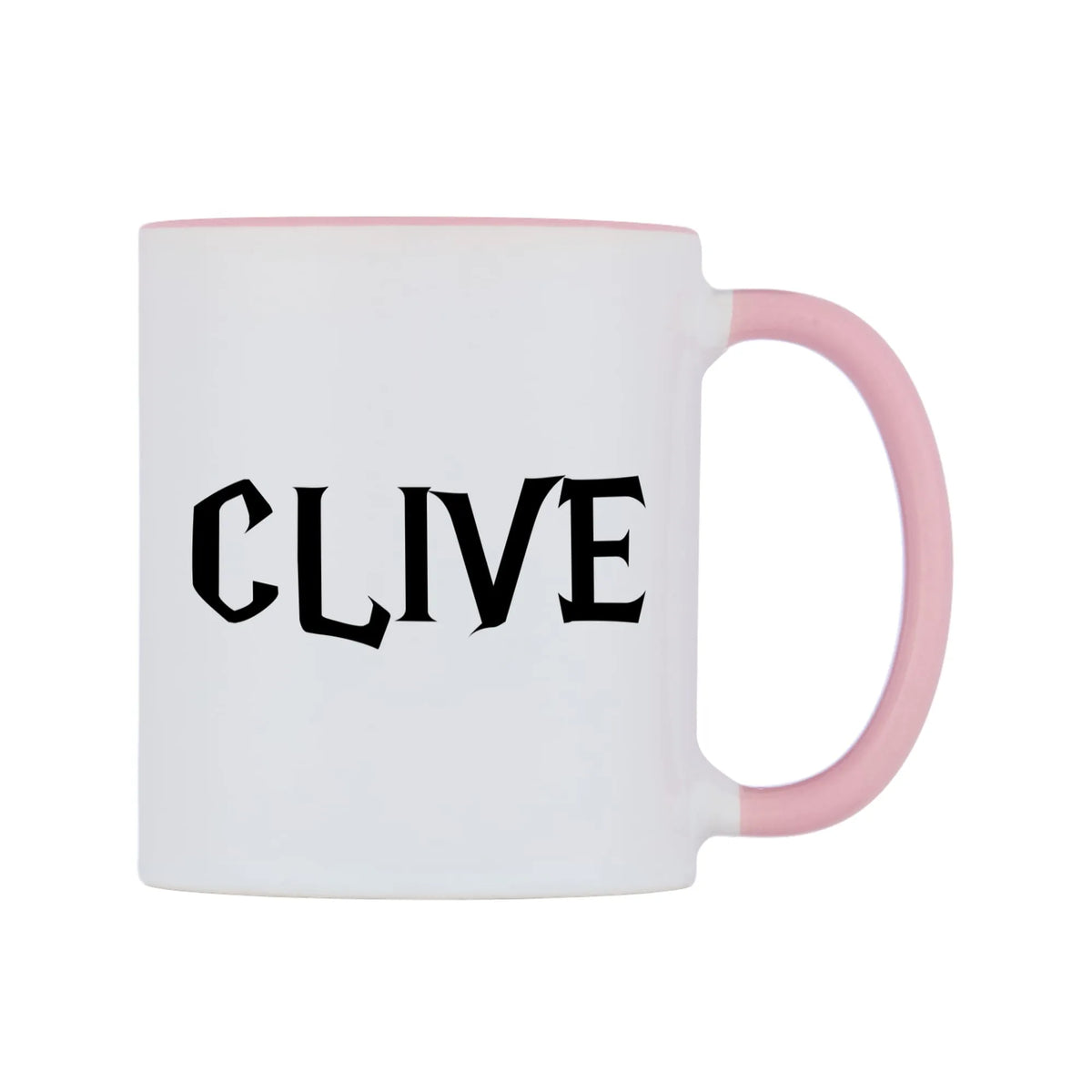 Clive - Wizard Themed Mug — white 11oz gloss mug with a pink inside and handle, left side, on a white background