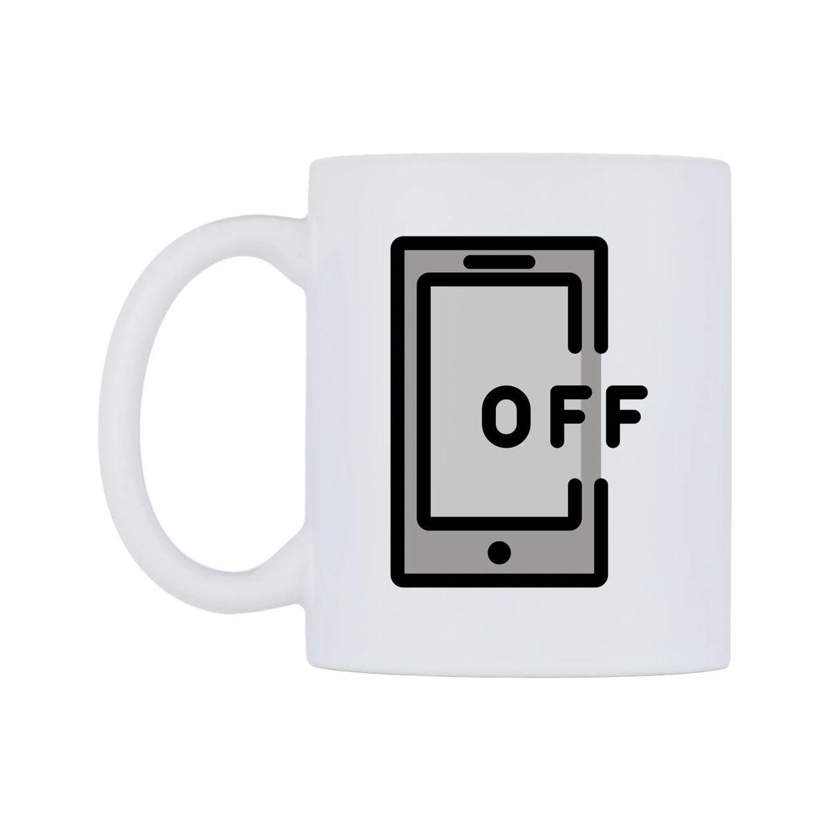 Mobile Phone Off Emoji Mug — mug, right side, on a white background