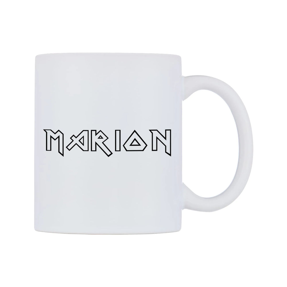 Marion - Iron Maiden Themed Mug — white 11oz gloss mug, left side, on a white background
