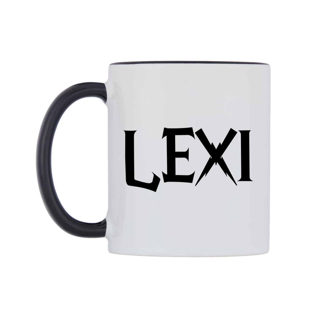 Lexi - Wizard Themed Mug — white 11oz gloss mug with a black inside and handle, right side, on a white background