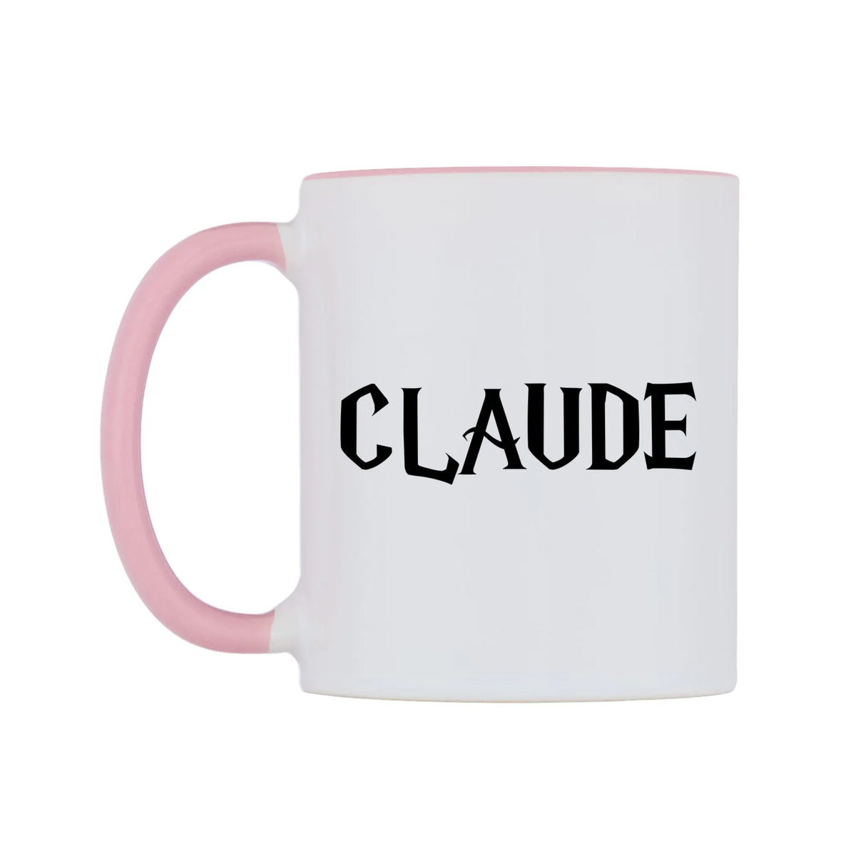 Claude - Wizard Themed Mug — white 11oz gloss mug with a pink inside and handle, right side, on a white background