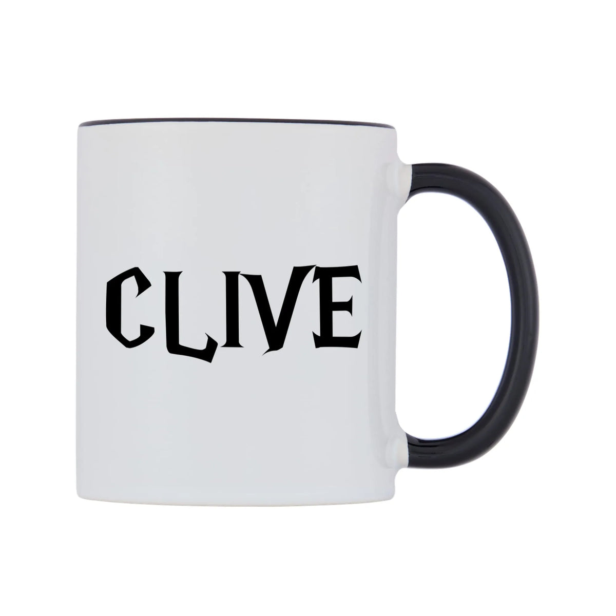 Clive - Wizard Themed Mug — white 11oz gloss mug with a black inside and handle, left side, on a white background