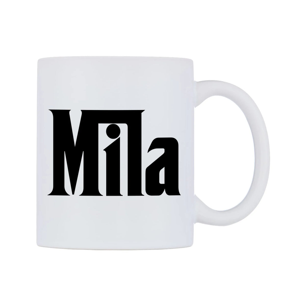 Mila - Godfather Themed Mug — white 11oz gloss mug, left side, on a white background