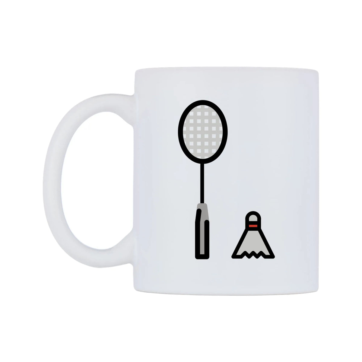 Badminton Emoji Mug — mug, right side, on a white background